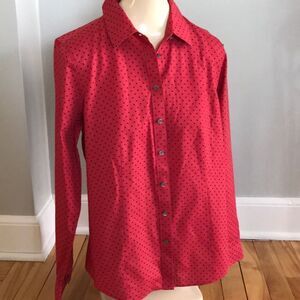 Talbots red/black polka dot button front shirt. 8P
